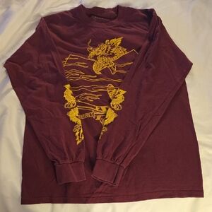 Maroon Long Sleeve Shirt with Gold Dragon Design Wu Tang
